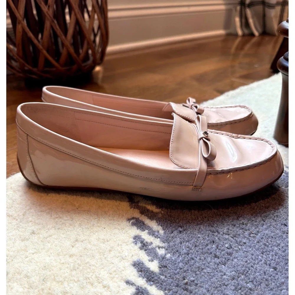 Kate Spade Danika Loafers Womens 8B Pink Patent Leather Bow Driving Shoes Preppy